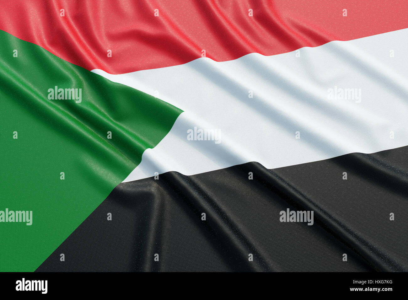 Bandiera del Sudan. Tessuto ondulato alta texture dettagliate. 3D rendering illustrazione Foto Stock