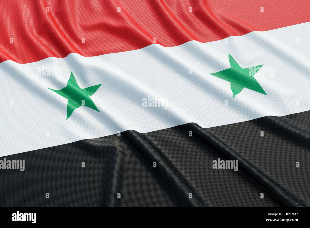 La siria bandiera. Tessuto ondulato alta texture dettagliate. 3D rendering illustrazione Foto Stock
