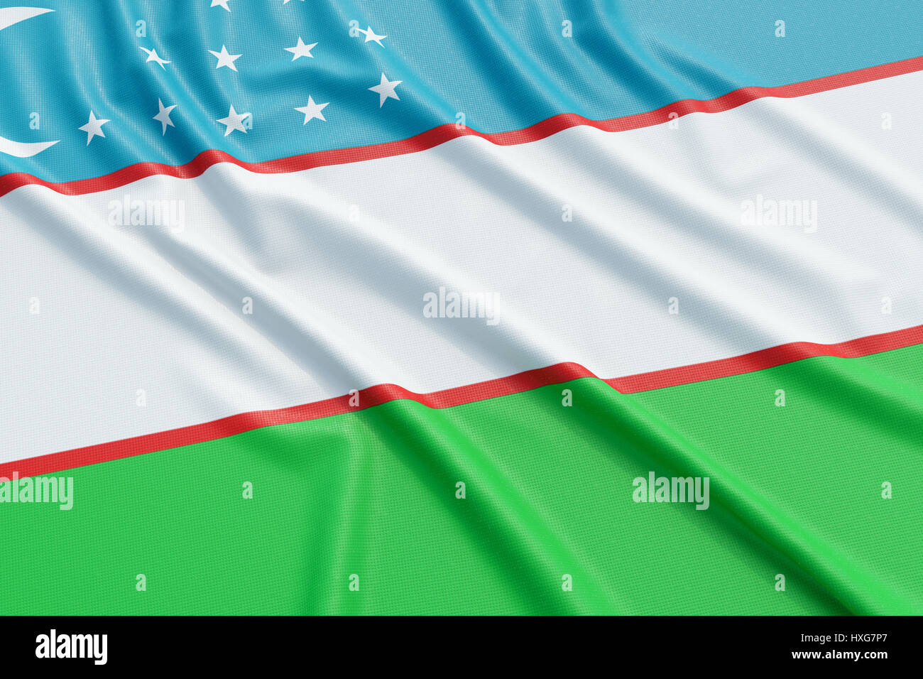Uzbekistan bandiera. Tessuto ondulato alta texture dettagliate. 3D rendering illustrazione Foto Stock