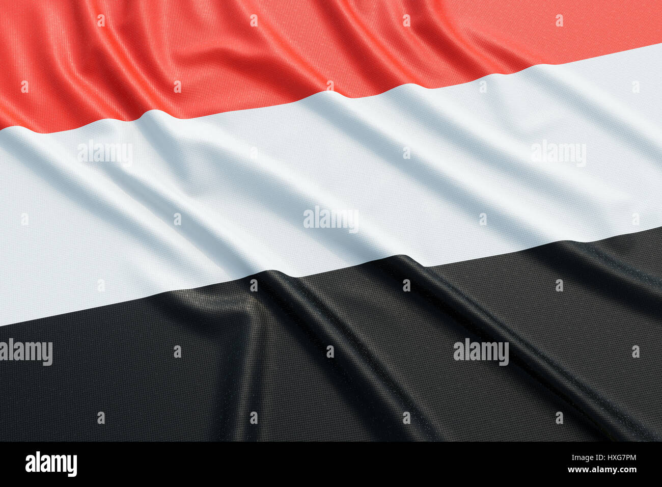 Bandiera dello Yemen. Tessuto ondulato alta texture dettagliate. 3D rendering illustrazione Foto Stock