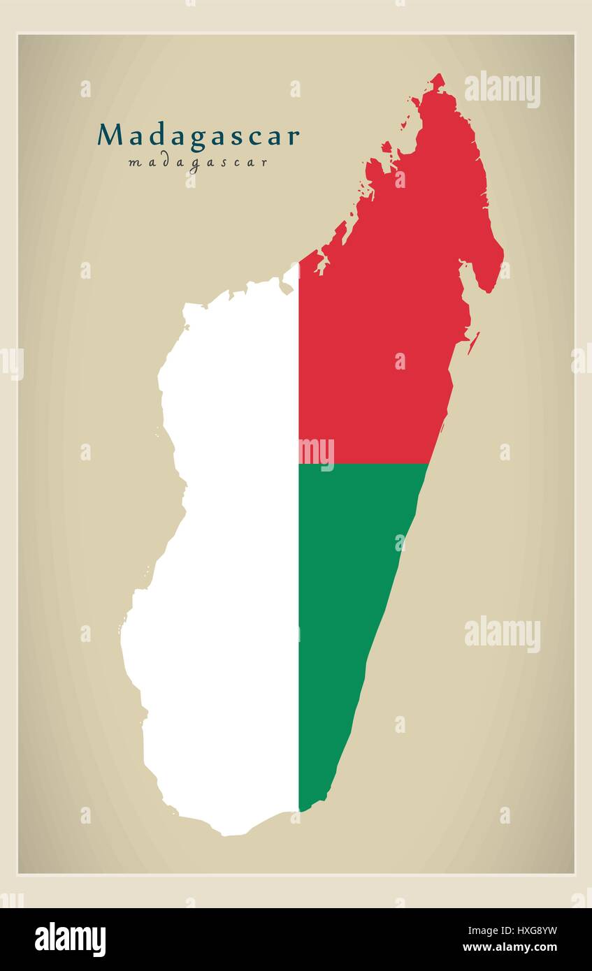 Mappa moderno - Madagascar bandiera MG colorati Illustrazione Vettoriale