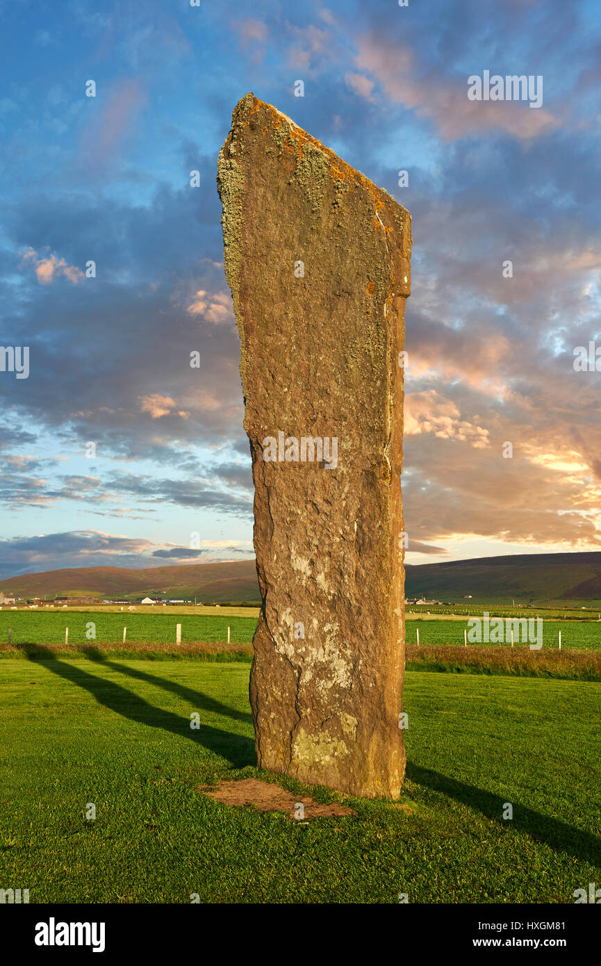 Neolitico pietre permanente di Stenness, Isola di Orkney, Scozia Foto Stock