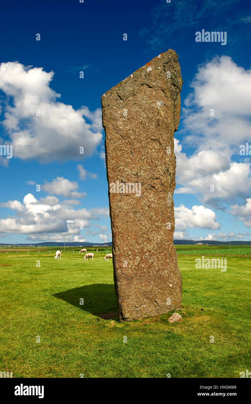 Neolitico pietre permanente di Stenness, Isola di Orkney, Scozia Foto Stock