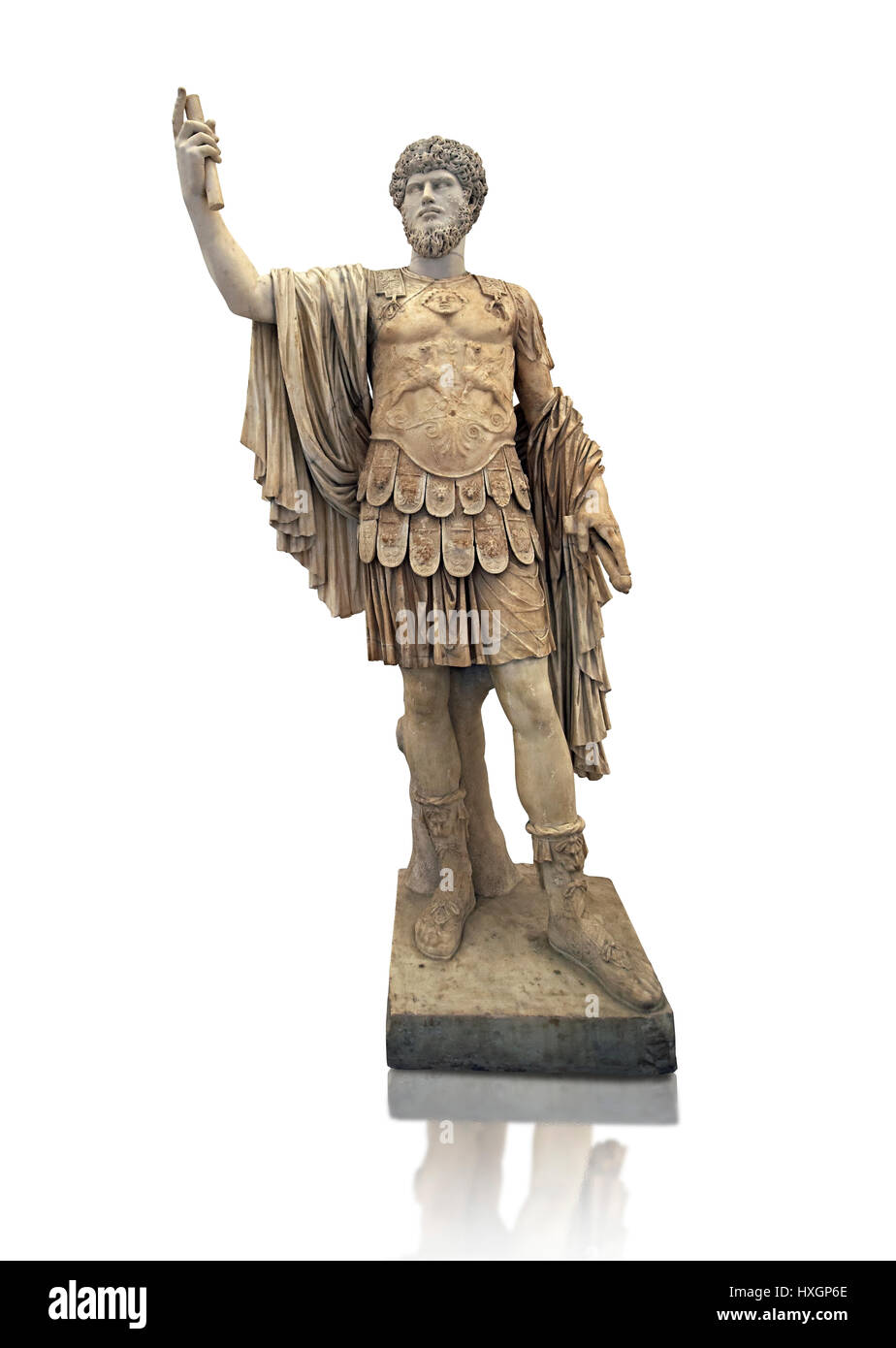 Romano scultura in marmo con una testa indipendenti di Lucius Verus, corpo 50-75 ANNUNCIO 160-169 DI TESTA AD, inv 6081, Museo di Archeologia, Italia, sfondo bianco Foto Stock