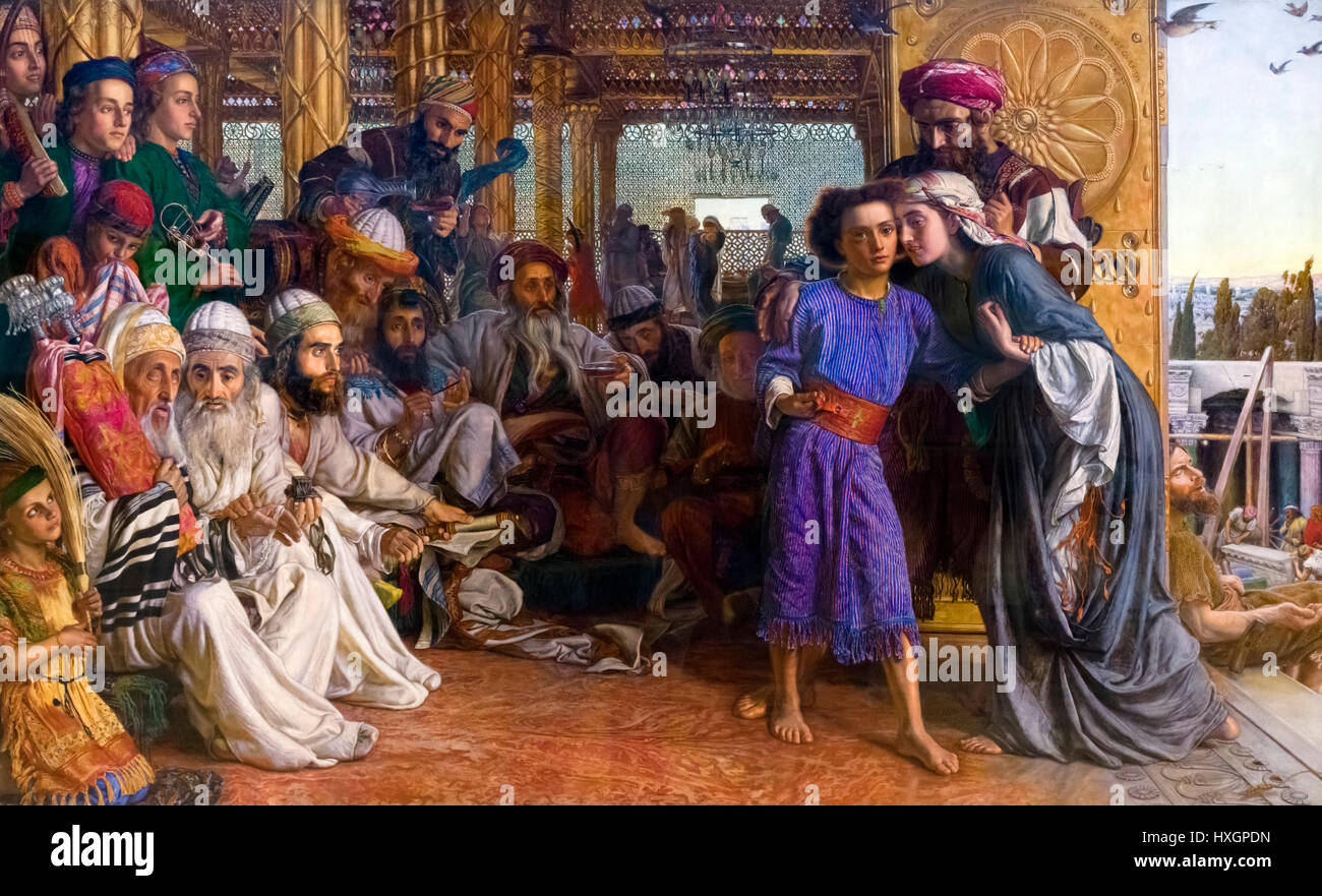 'Il ritrovamento del Salvatore nel tempio' da William Holman Hunt (1827-1910), olio su pannello, 1854-55, 1856-60. Holman Hunt è stato una figura di primo piano nel XIX secolo Pre-Raphaelite movimento. Foto Stock