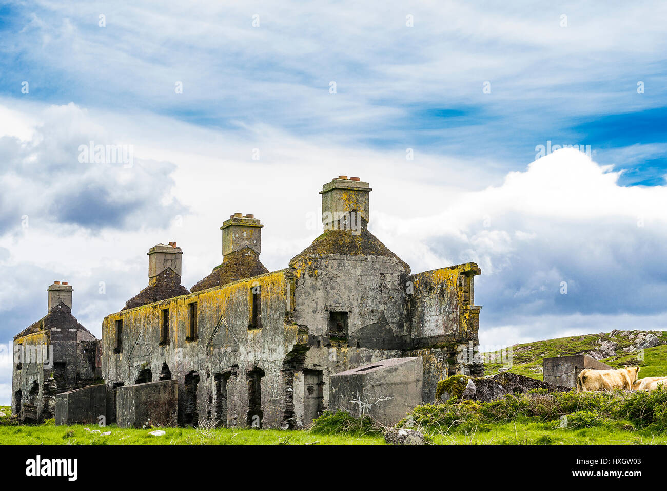 Rudere vicino Ballinskelligs, Iveragh peninsula, nella contea di Kerry, Irlanda Foto Stock