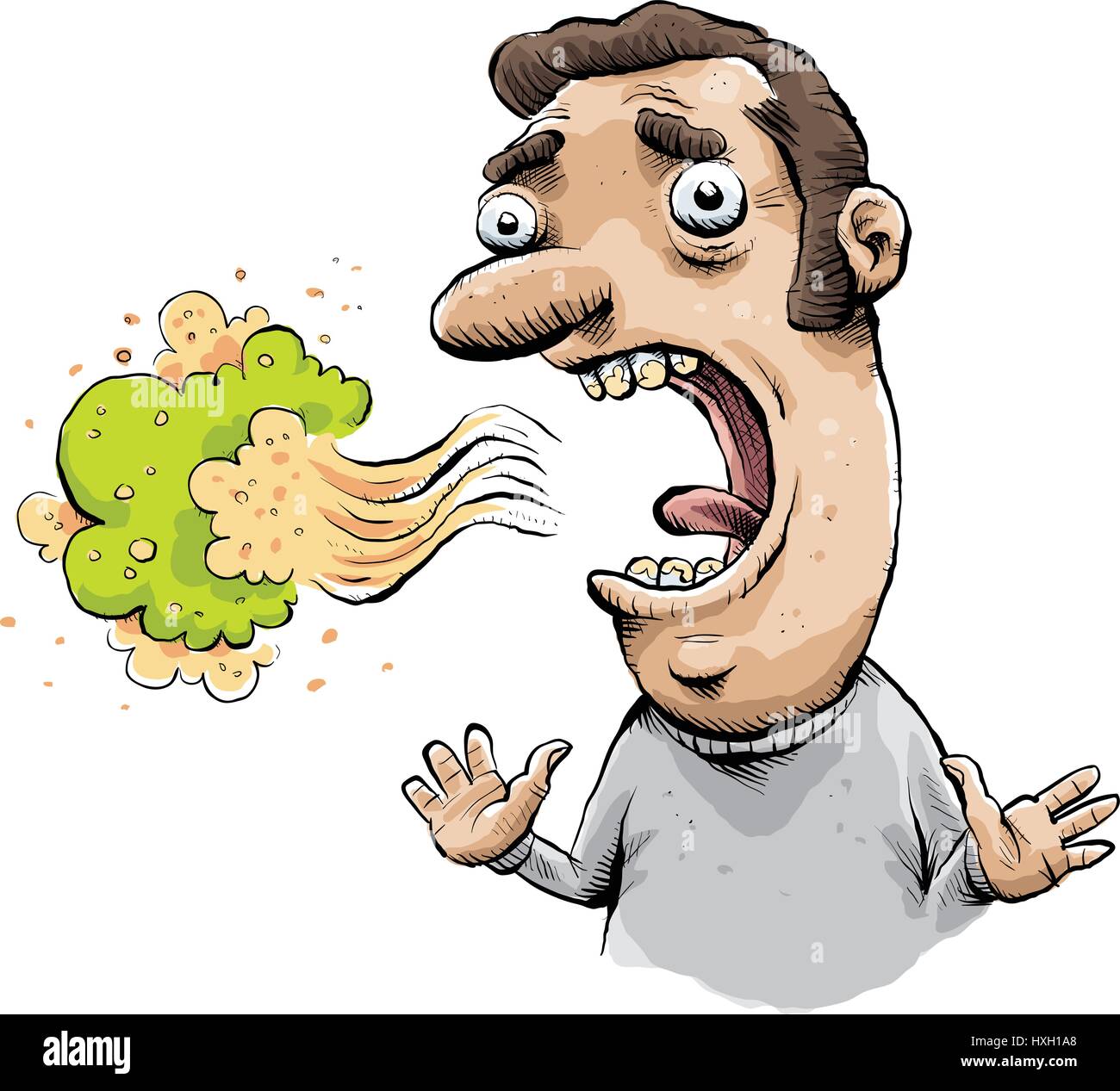 Una nube tossica di alito cattivo galleggianti da un uomo di bocca. Illustrazione Vettoriale