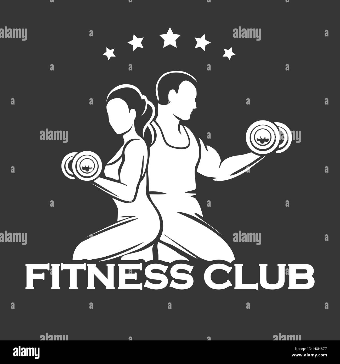 Uomo e donna con dumbbels. Atletico o fitness club Design modello. Illustrazione Vettoriale Illustrazione Vettoriale