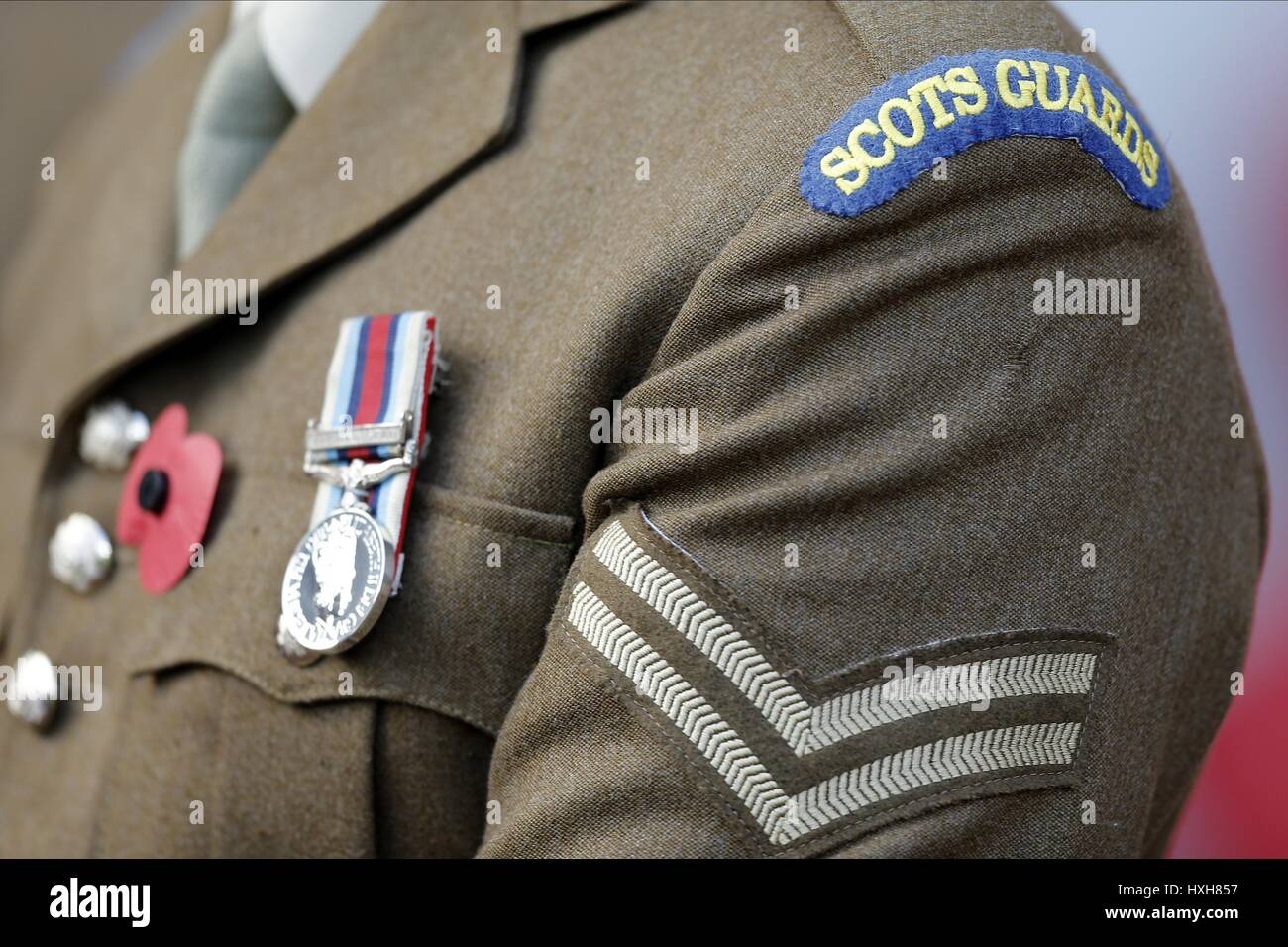 Le guardie scozzesi uniforme e medaglia Giorno del Ricordo Giorno del Ricordo omaggio STADIO DELLA LUCE SUNDERLAND INGHILTERRA 29 Ottobre 2016 Foto Stock