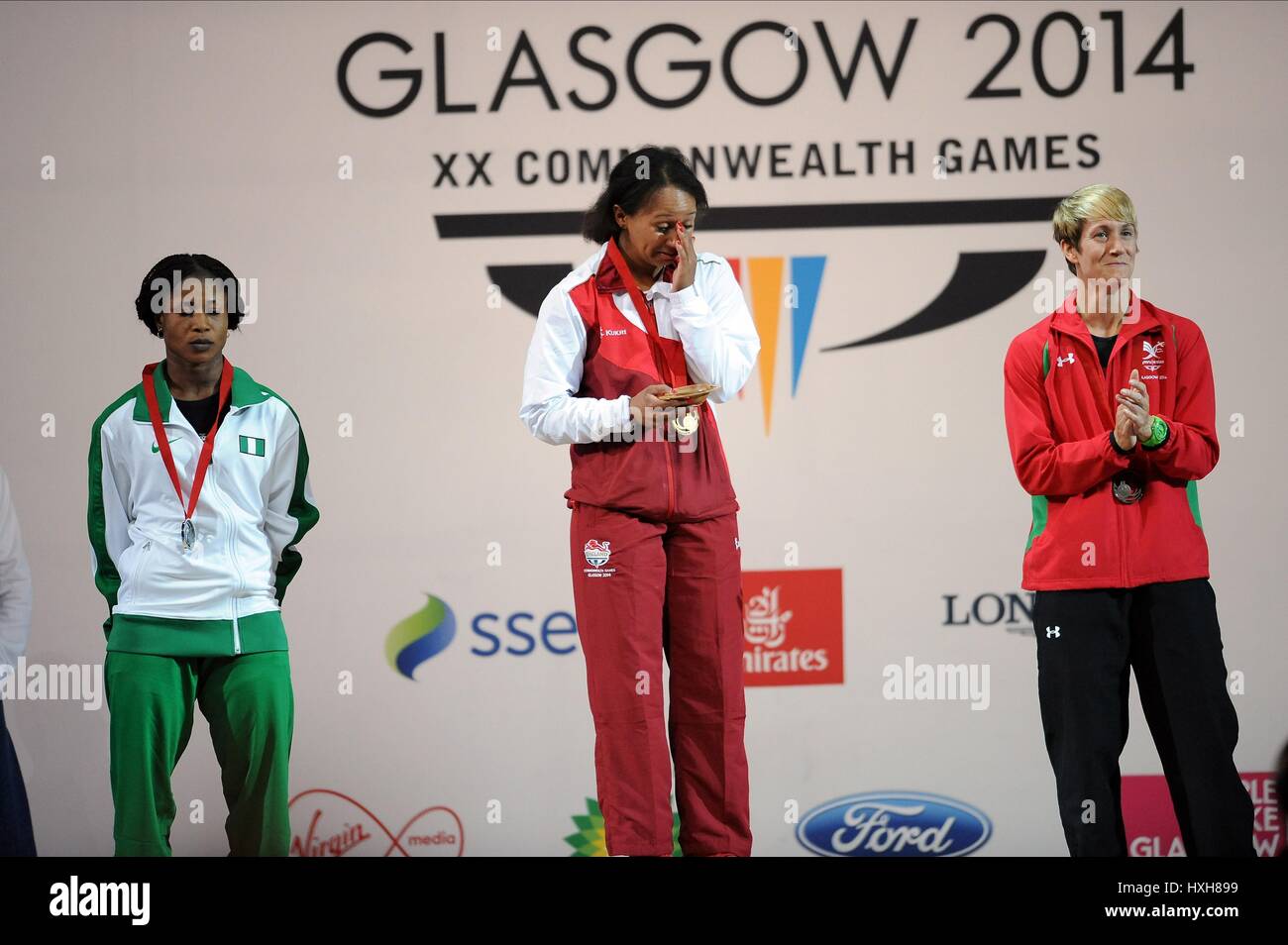 N WINIFRED Z SMITH M BREEZE Donna Donne di sollevamento pesi il sollevamento pesi Clyde Auditorium GLASGOW Scozia 26 Luglio 2014 Foto Stock