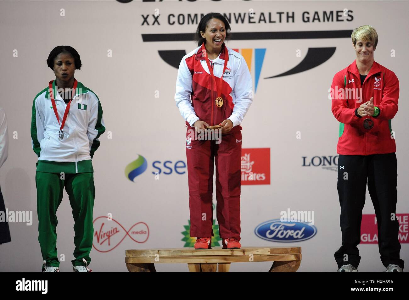 N WINIFRED Z SMITH M BREEZE Donna Donne di sollevamento pesi il sollevamento pesi Clyde Auditorium GLASGOW Scozia 26 Luglio 2014 Foto Stock