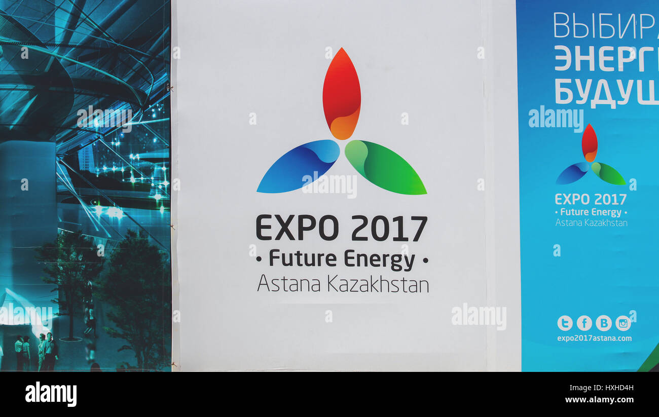 Banner e logo di Expo 2017 di Astana Foto Stock