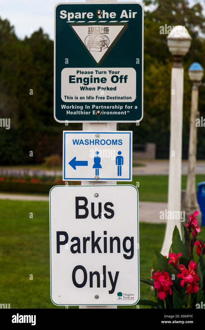 Niagara Park avvertimenti e informazioni segno, Ontario, Canada. Foto Stock