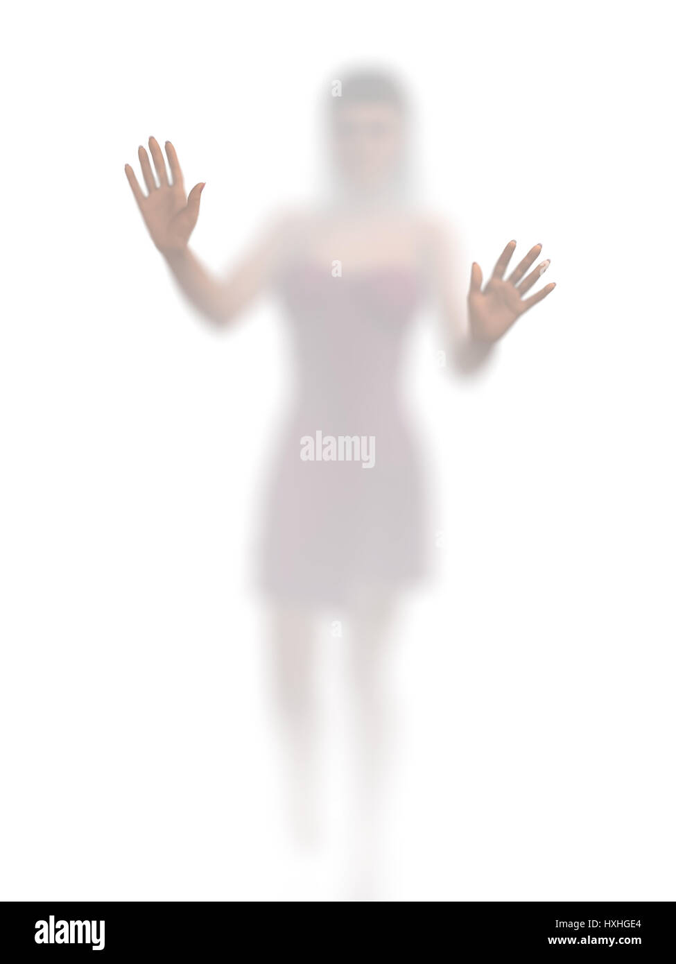 La donna dietro il vetro opaco Foto Stock