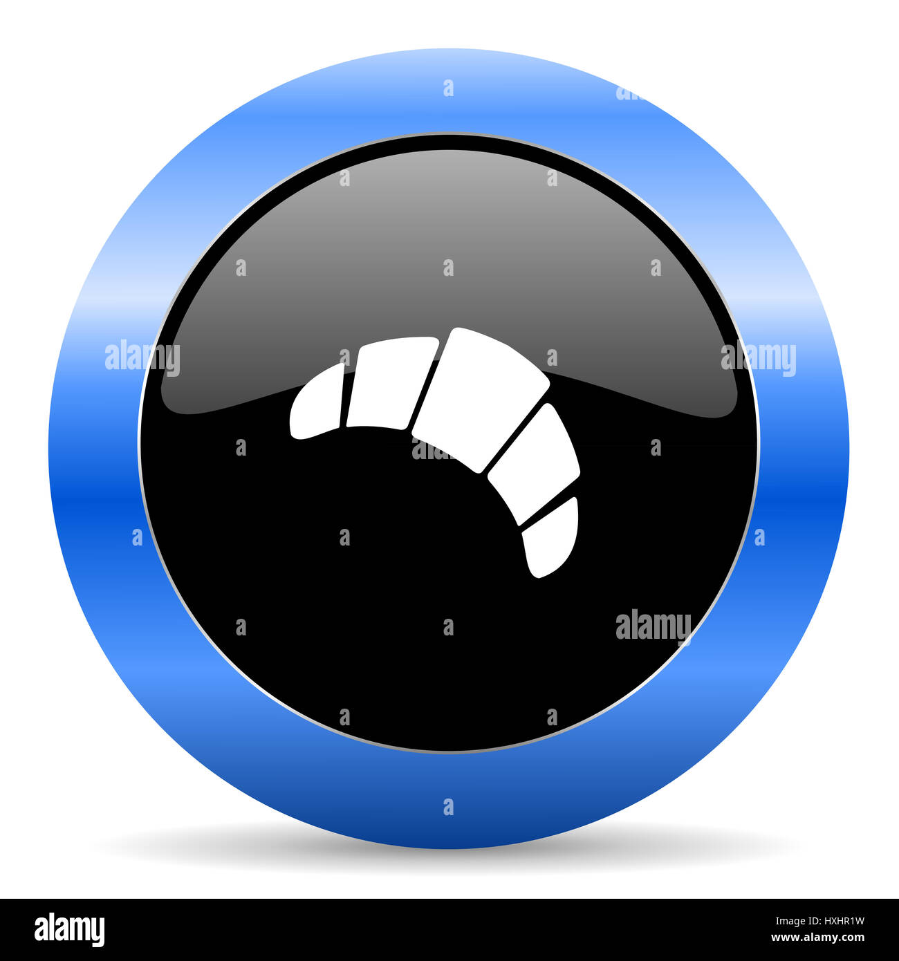 Cornetto nero e blu web design round icona internet con ombra su sfondo bianco. Foto Stock