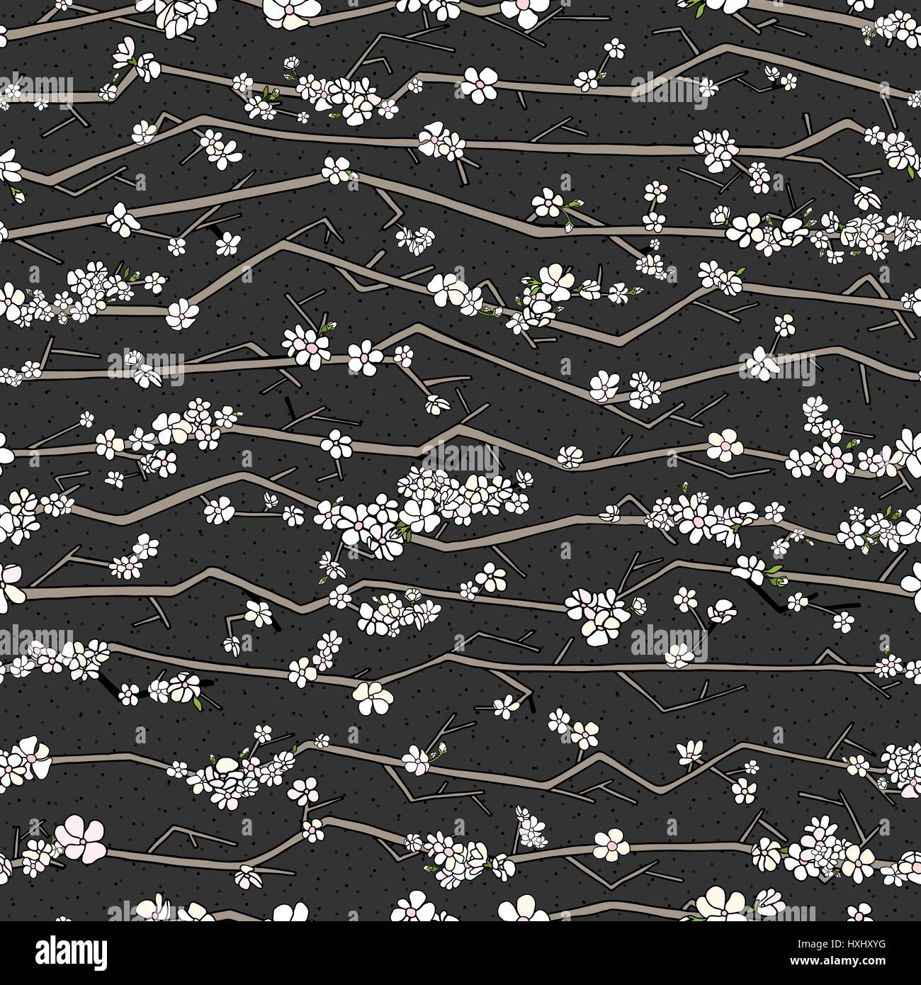 Abstract sakura seamless pattern. Ramo floreale con fiori. Illustrazione Vettoriale