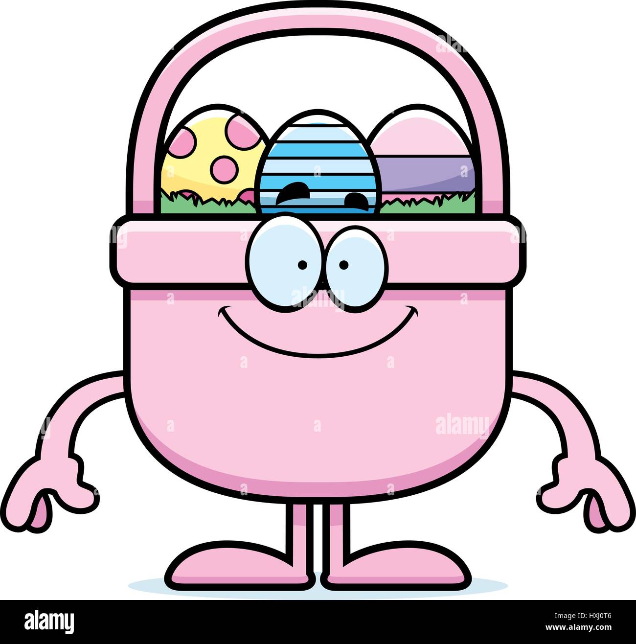 Un cartoon illustrazione di un cesto di Pasqua cercando felice. Illustrazione Vettoriale