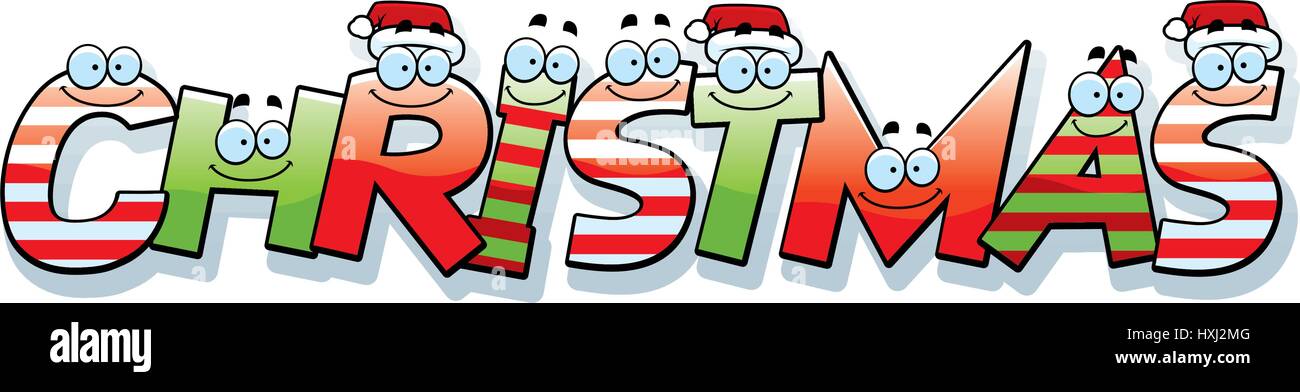 Un cartoon illustrazione della parola Natale con un tema natalizio. Illustrazione Vettoriale