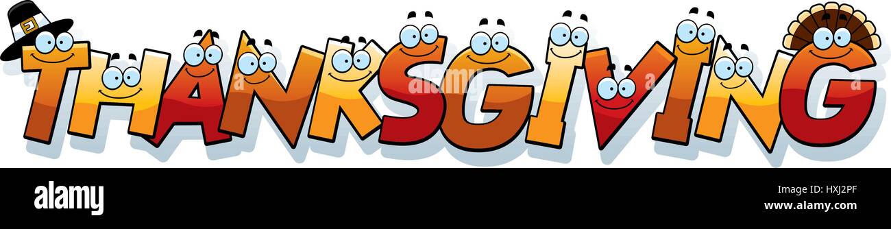 Un cartoon illustrazione della parola di ringraziamento con un tema di ringraziamento. Illustrazione Vettoriale