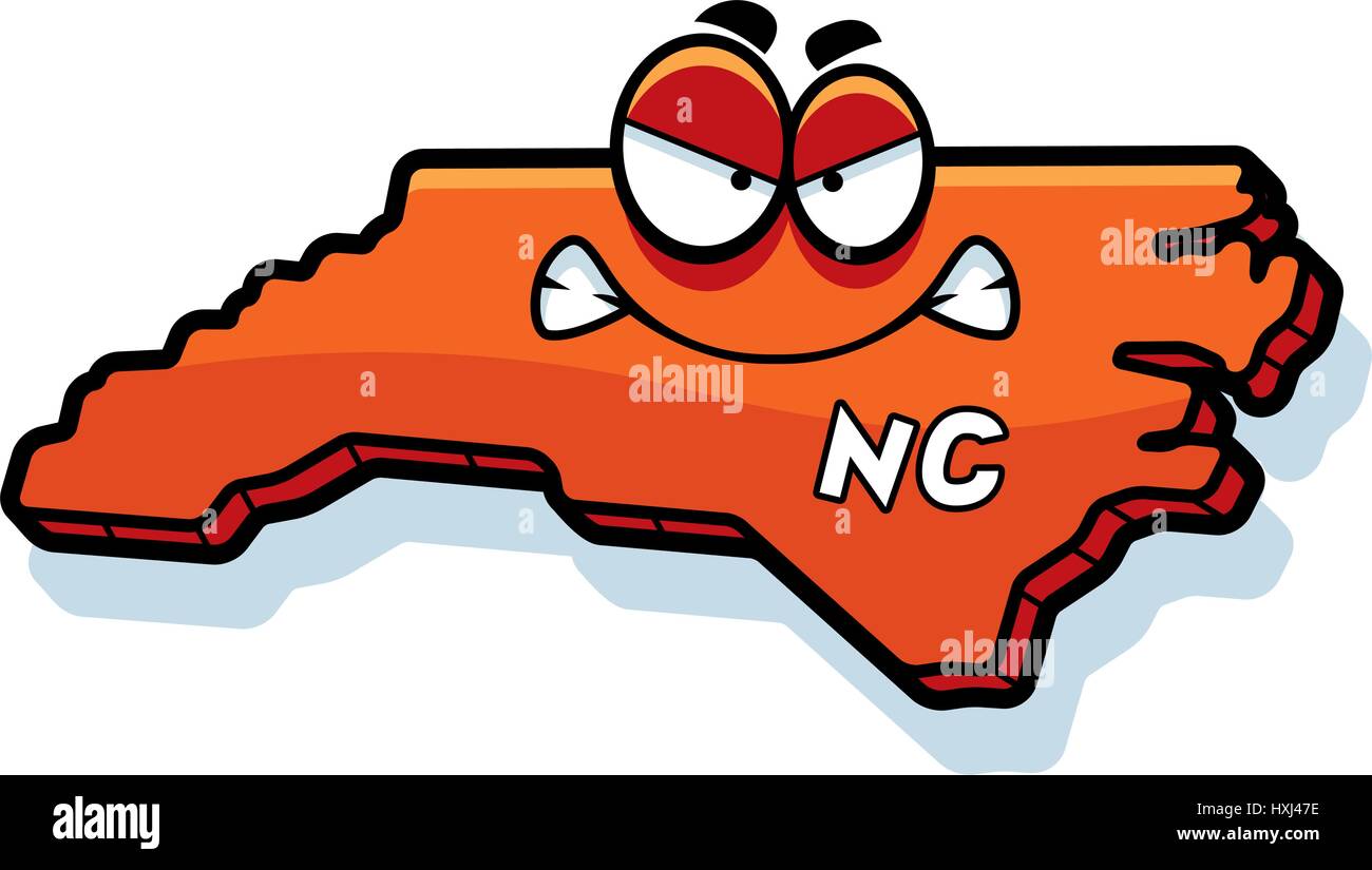 Un cartoon illustrazione dello stato del Nord Carolina cercando arrabbiato. Illustrazione Vettoriale