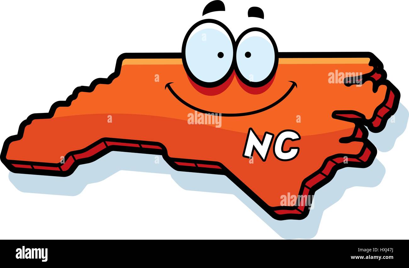 Un cartoon illustrazione dello stato della Carolina del Nord e sorridente. Illustrazione Vettoriale