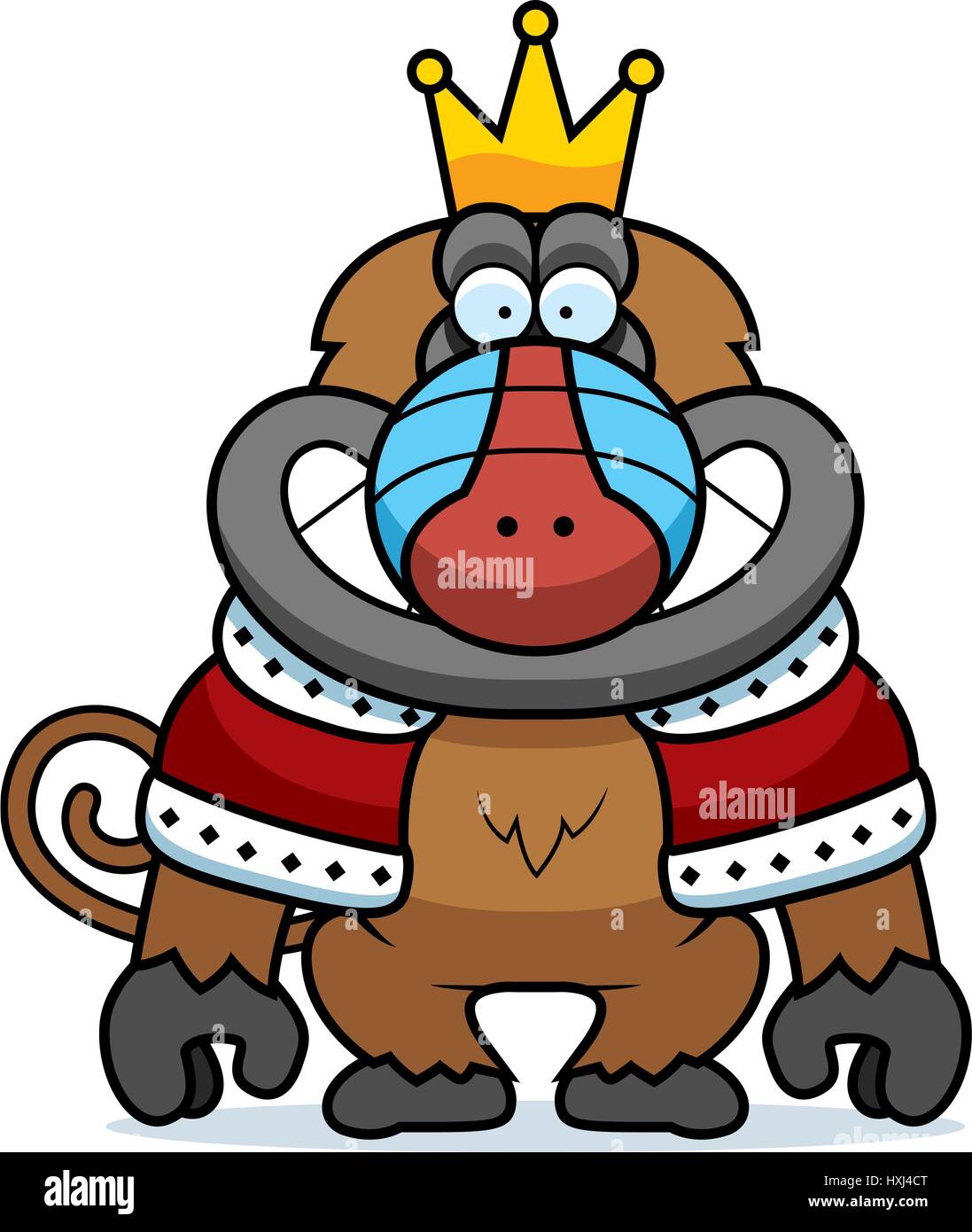Un cartoon illustrazione di un babbuino re con una corona e accappatoi. Illustrazione Vettoriale
