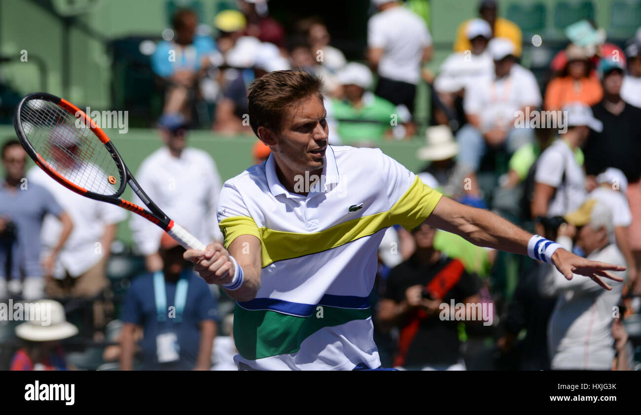 28 marzo 2017: Nicolas MAHUT (FRA) perde a Rafael Nadal (ESP) 6-4, 7-6, al Miami aprire suonata in Crandon Park Tennis Center di Miami, Key Biscayne, Florida. ©Karla Kinne/Tennisclix/Cal Sport Media Foto Stock