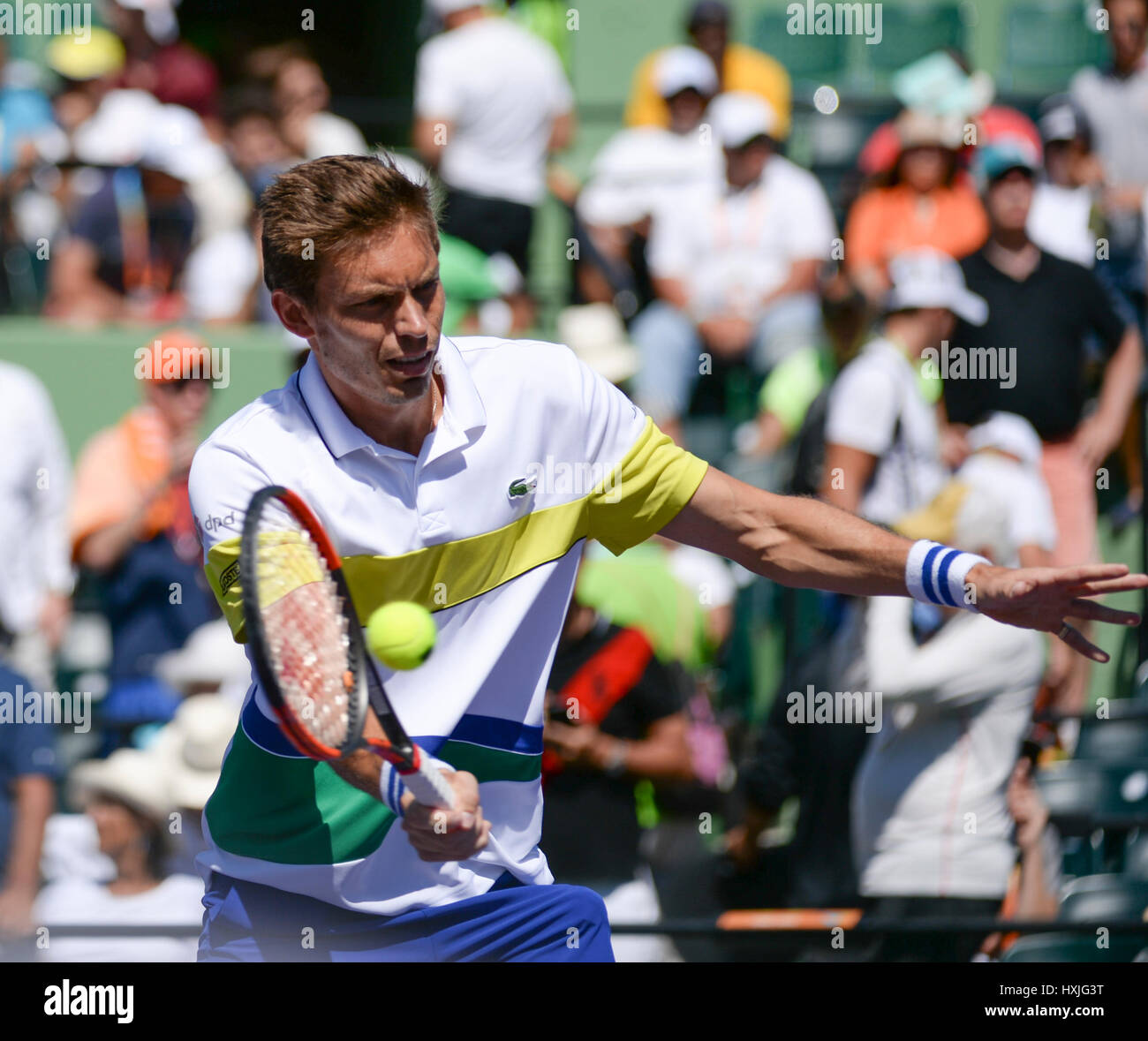 28 marzo 2017: Nicolas MAHUT (FRA) perde a Rafael Nadal (ESP) 6-4, 7-6, al Miami aprire suonata in Crandon Park Tennis Center di Miami, Key Biscayne, Florida. ©Karla Kinne/Tennisclix/Cal Sport Media Foto Stock
