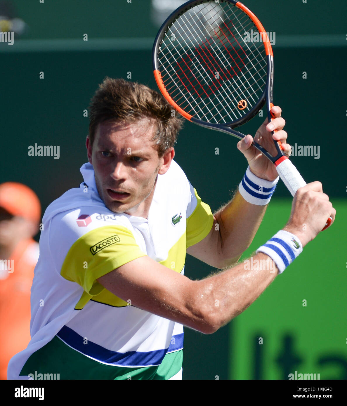 28 marzo 2017: Nicolas MAHUT (FRA) perde a Rafael Nadal (ESP) 6-4, 7-6, al Miami aprire suonata in Crandon Park Tennis Center di Miami, Key Biscayne, Florida. ©Karla Kinne/Tennisclix/Cal Sport Media Foto Stock