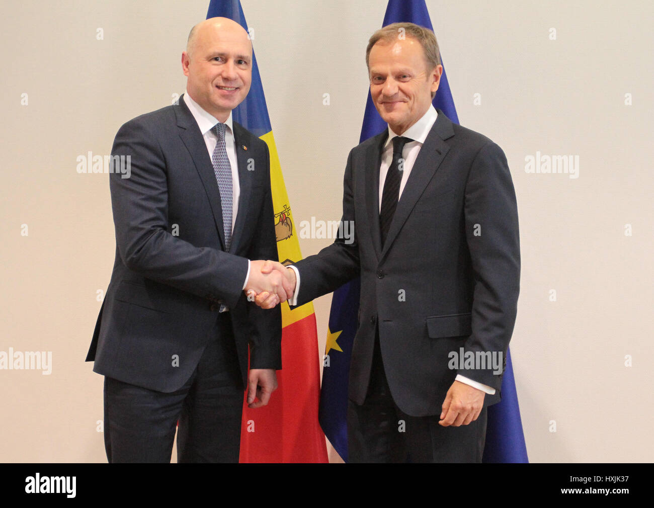 Bruxelles, Belgio. 29 Mar, 2017. Incontro tra Donald Tusk Presidente del Consiglio europeo e Primo Ministro della Repubblica di Moldavia Pavel Filip. Credito: Leo Cavallo/Alamy Live News Foto Stock