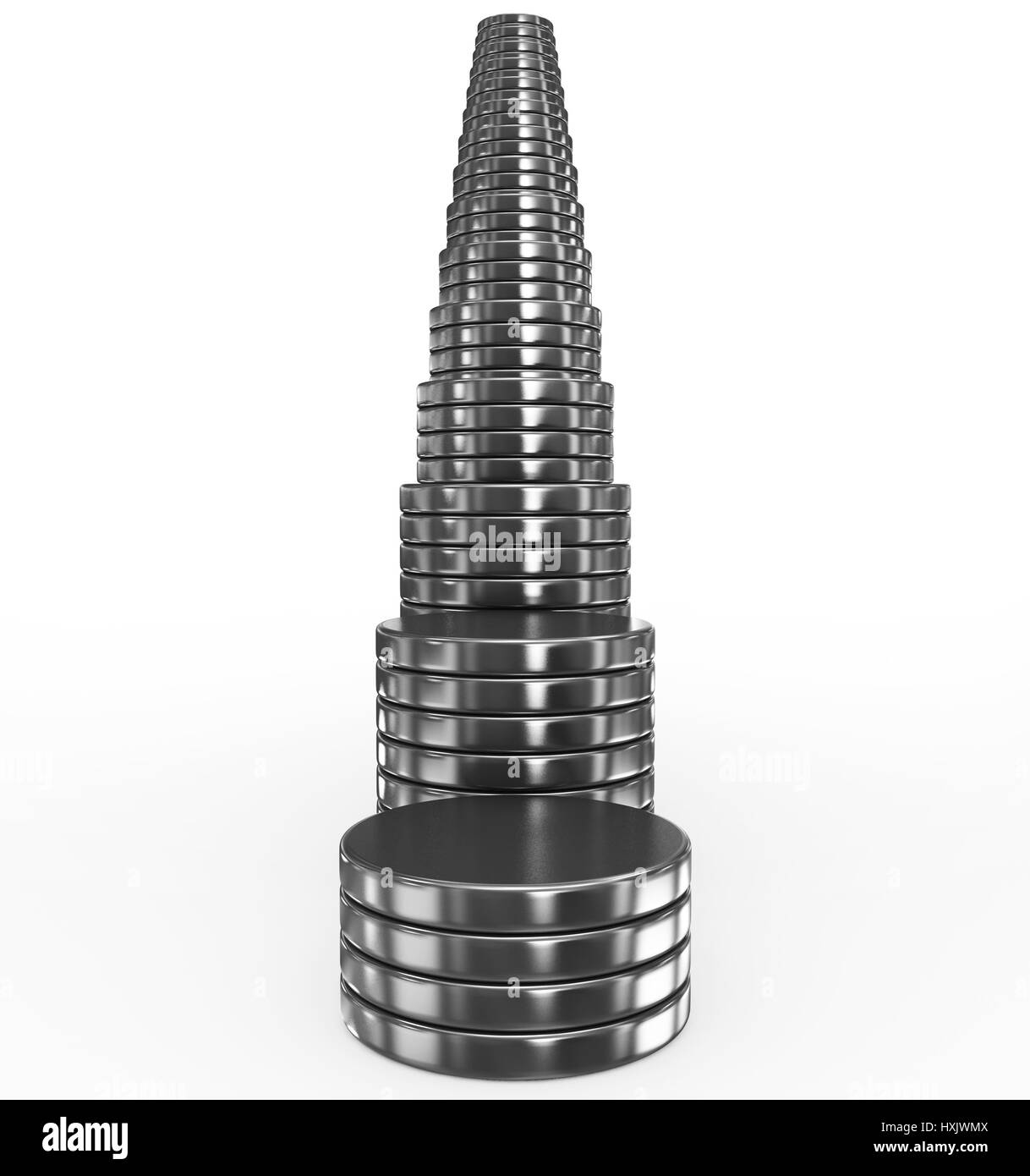 Le monete metalliche scale su bianco Foto Stock