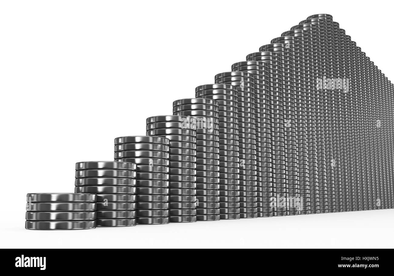 Le monete metalliche scale su bianco Foto Stock