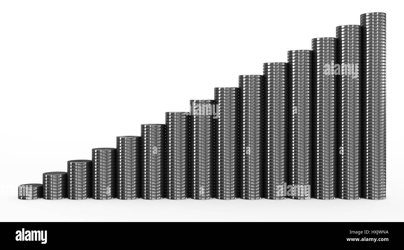 Le monete metalliche il grafico su bianco Foto Stock