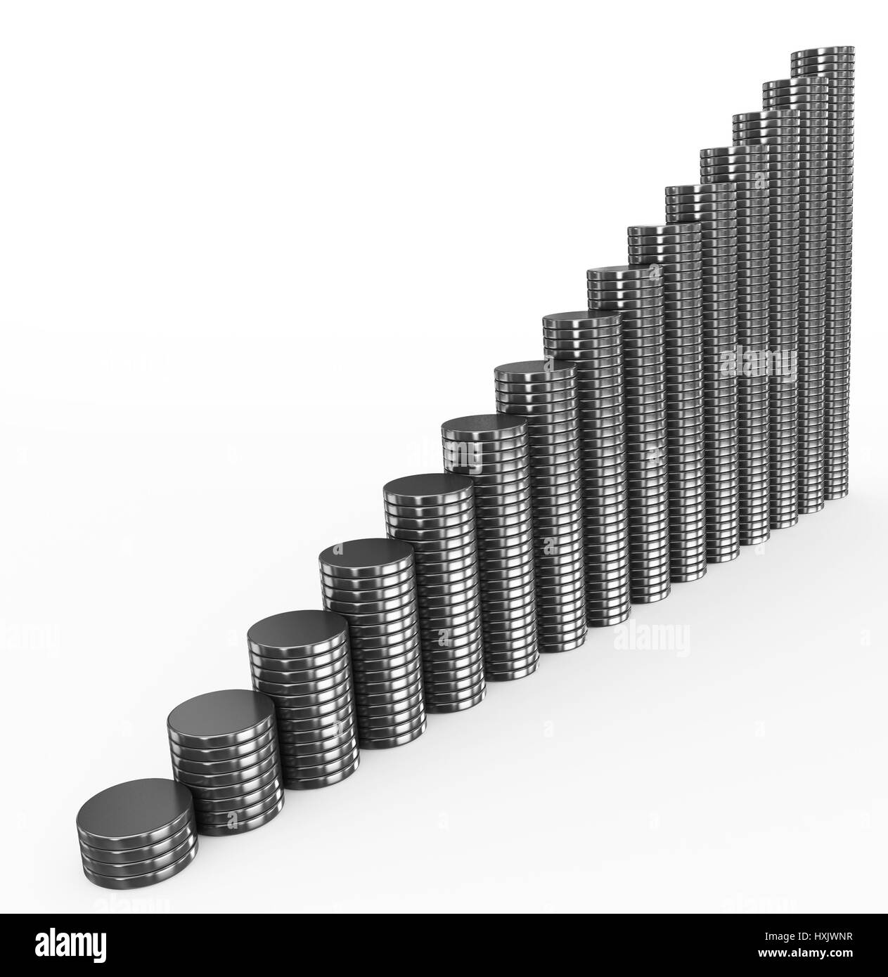 Le monete metalliche il grafico su bianco Foto Stock