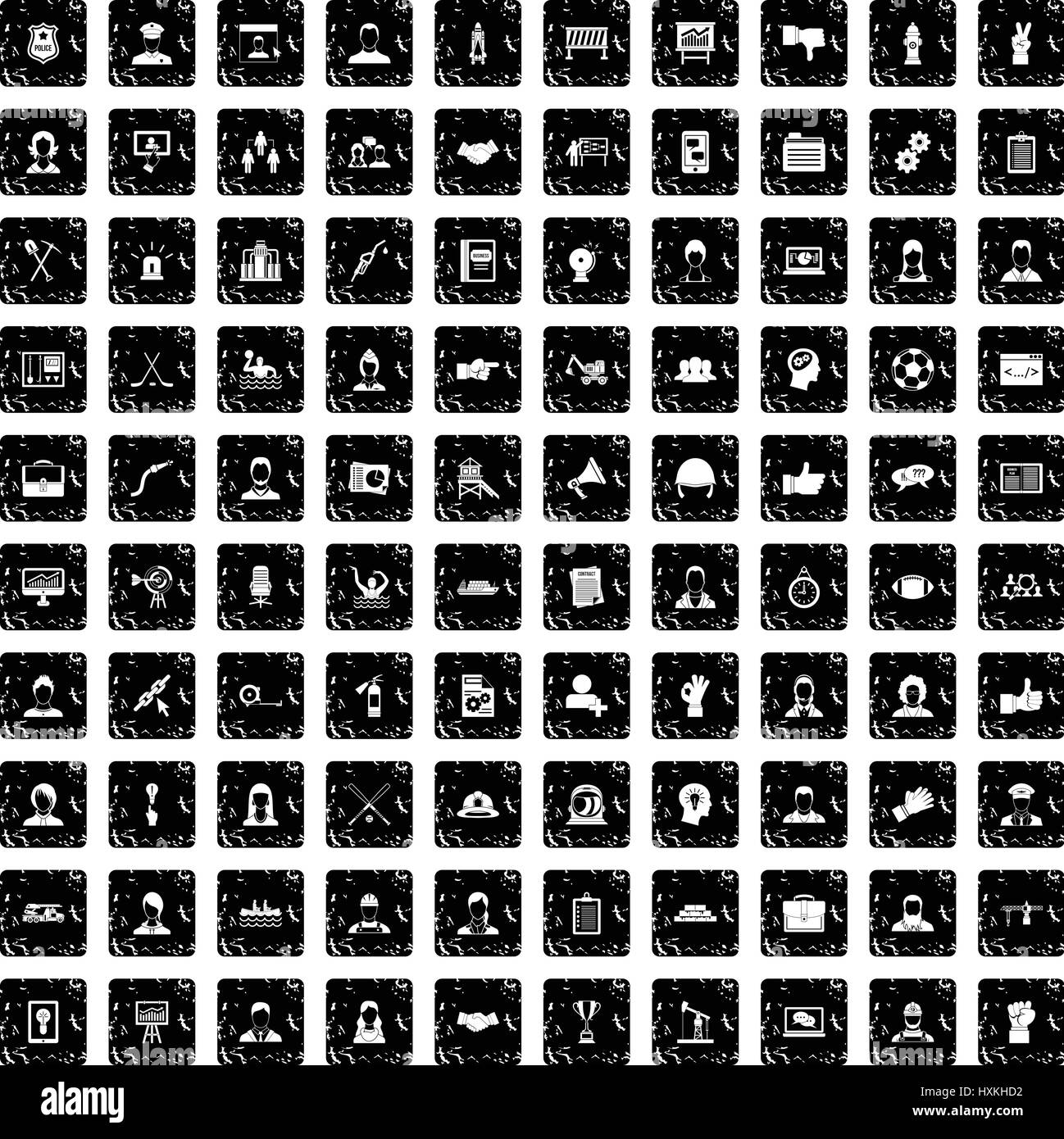 100 il lavoro in team set di icone, stile grunge Illustrazione Vettoriale