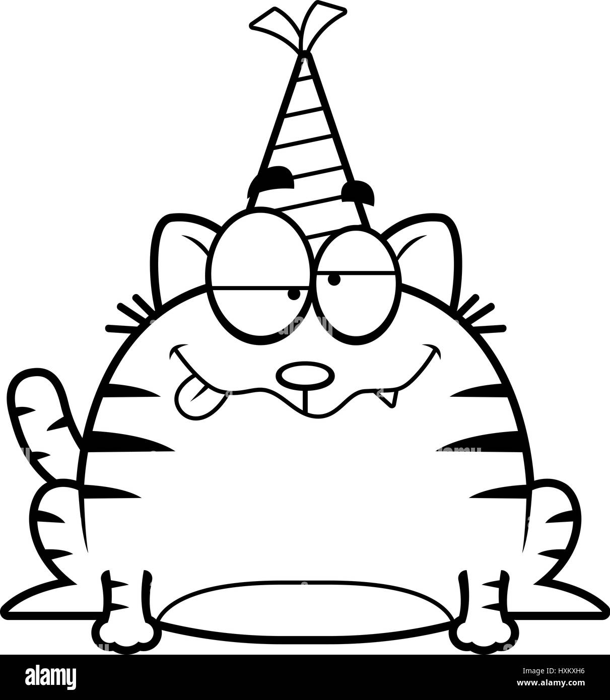 Un Cartoon Illustrazione Di Un Gatto Con Un Party Hat Cerca Ubriaco
