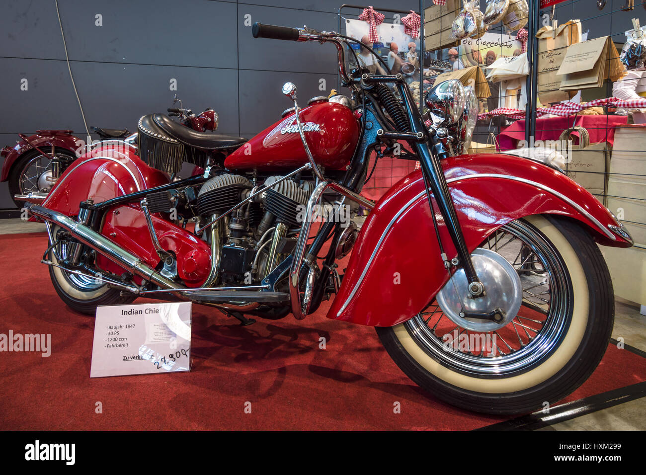 STUTTGART, Germania - 02 Marzo 2017: motociclo capo indiano, 1947. In Europa il più grande classico auto exhibition 'retrò classici' Foto Stock