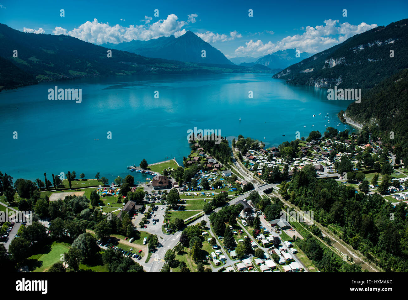 Thunersee a Neuhaus, Interlaken, il Cantone di Berna Oberland Bernese, Svizzera Foto Stock