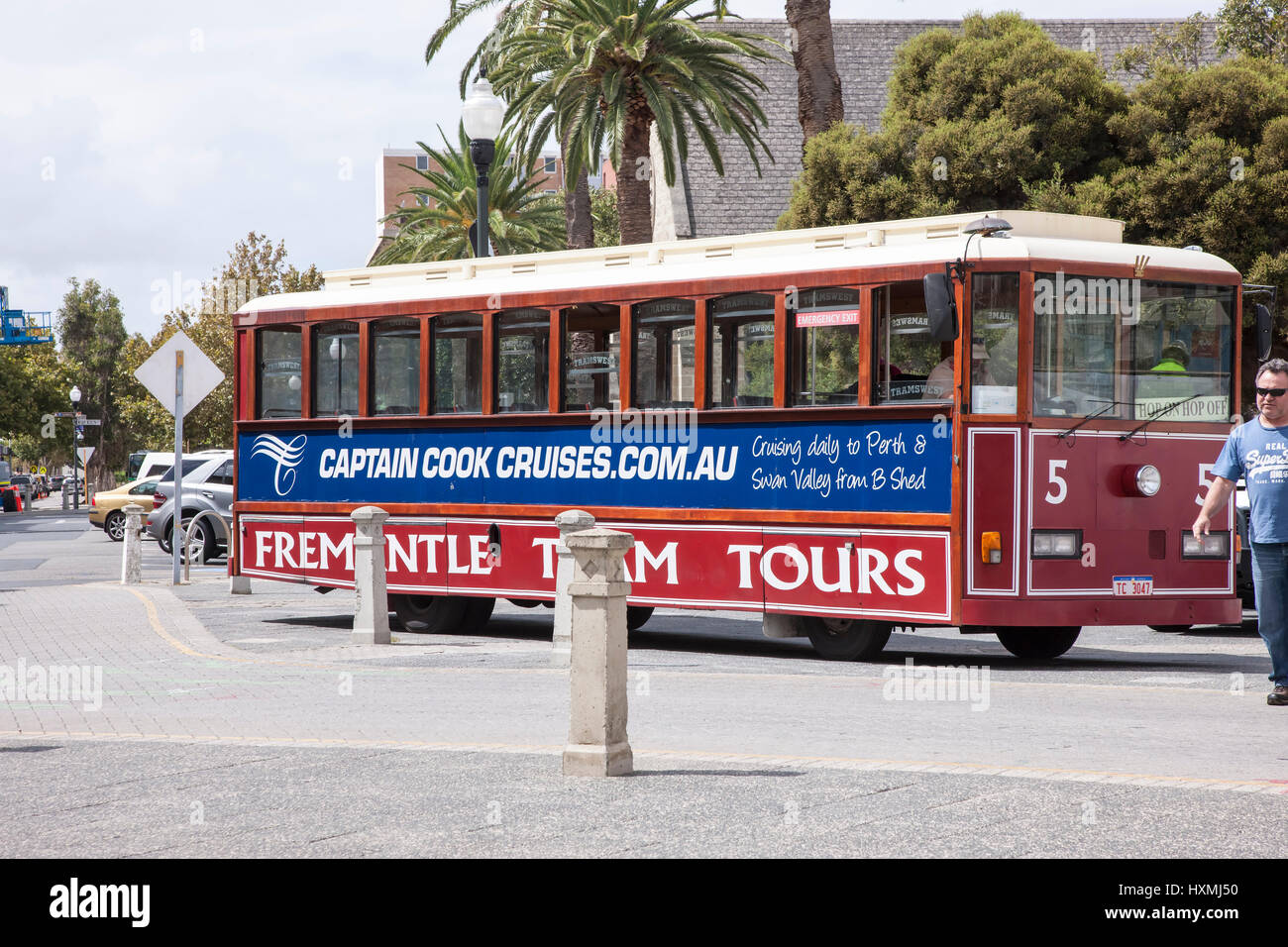 Fremantle Australia Occidentale, Tram in attesa di far salire e scendere passeggeri. Foto Stock