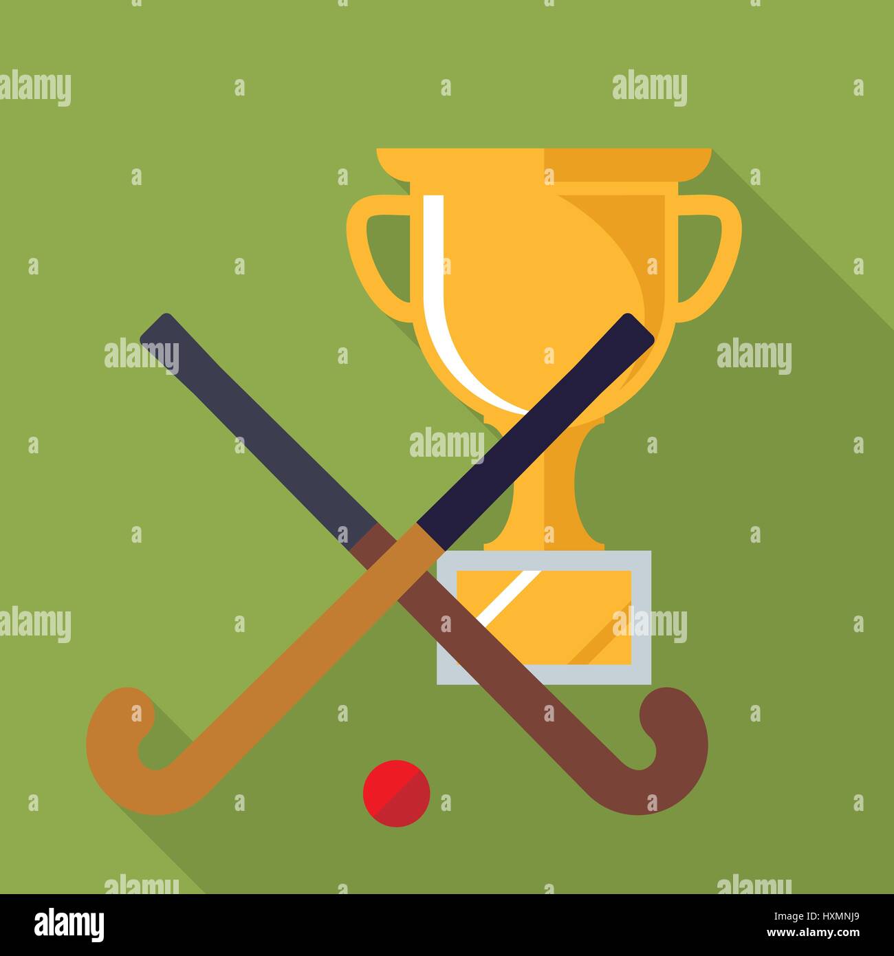 Piastre di hockey, la sfera e la Gold Cup design piatto lungo icona ombra Illustrazione Vettoriale
