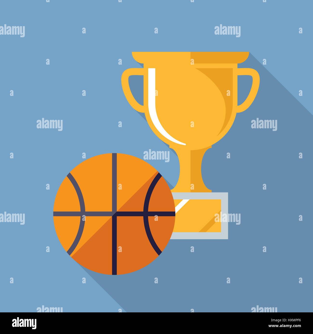 Il basket ball e gold cup design piatto lungo icona ombra Illustrazione Vettoriale