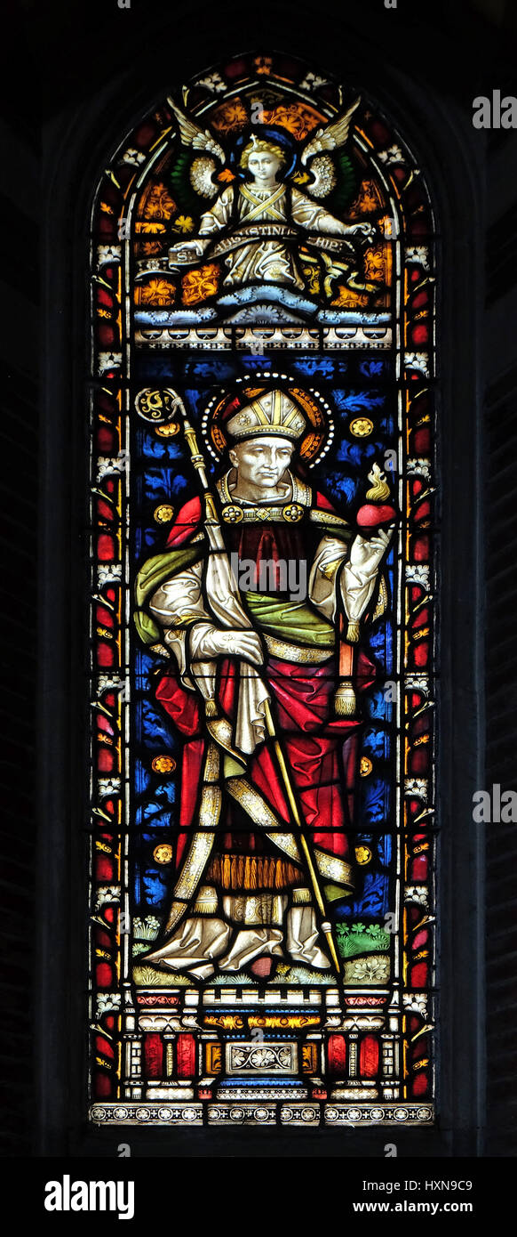 Sant Agostino sul vetro macchiato di tutti i santi della Chiesa Anglicana, Roma, Italia Foto Stock