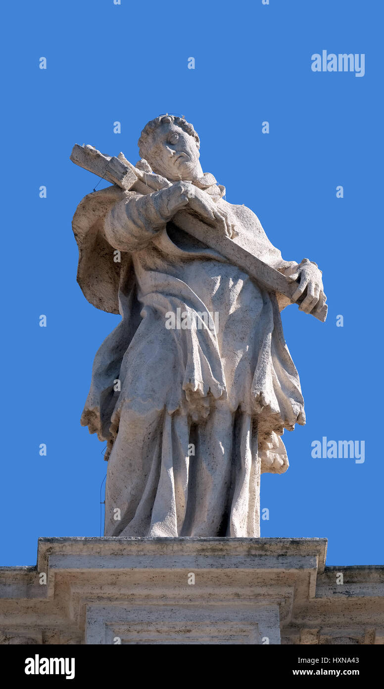 San Carlo Borromeo, Frammento del colonnato della Basilica di San Pietro. Basilica Papale di San Pietro in Vaticano, Roma, Italia Foto Stock