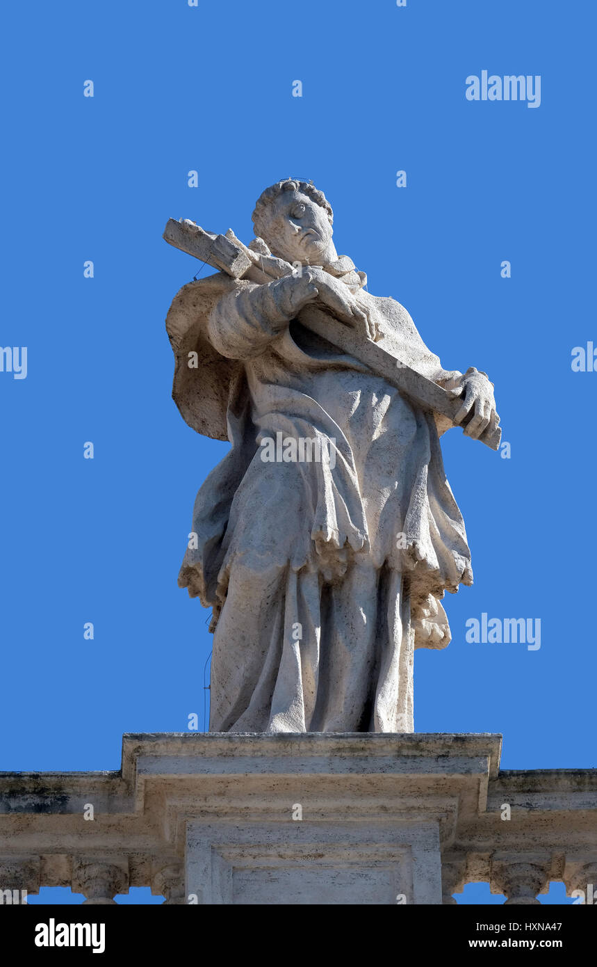 San Carlo Borromeo, Frammento del colonnato della Basilica di San Pietro. Basilica Papale di San Pietro in Vaticano, Roma, Italia Foto Stock