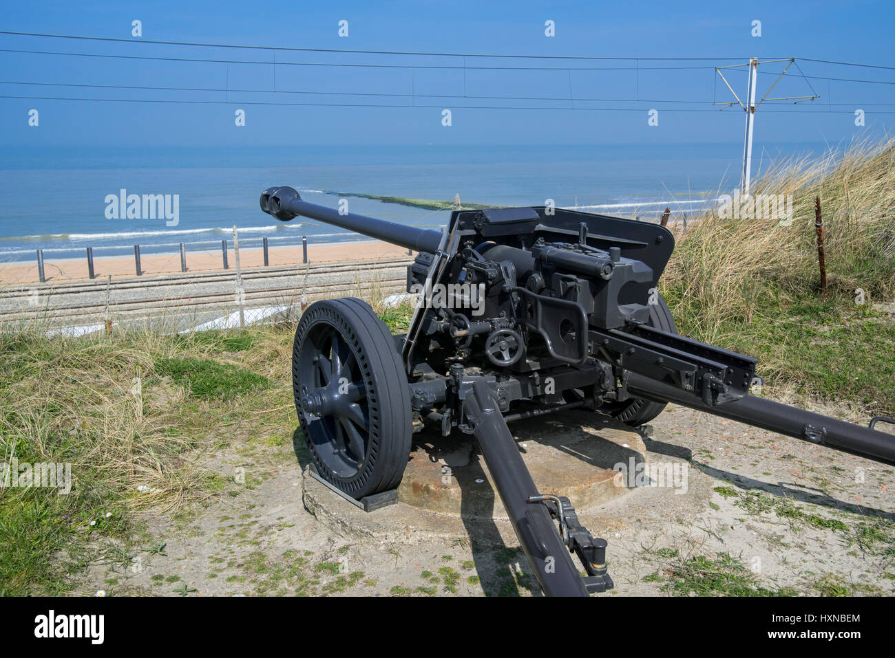 Il tedesco II Guerra Mondiale Pak 40 75 mm anti-pistola serbatoio a Raversyde Atlantikwall / Atlantic Wall open-air museum a Raversijde, Fiandre Occidentali, Belgio Foto Stock