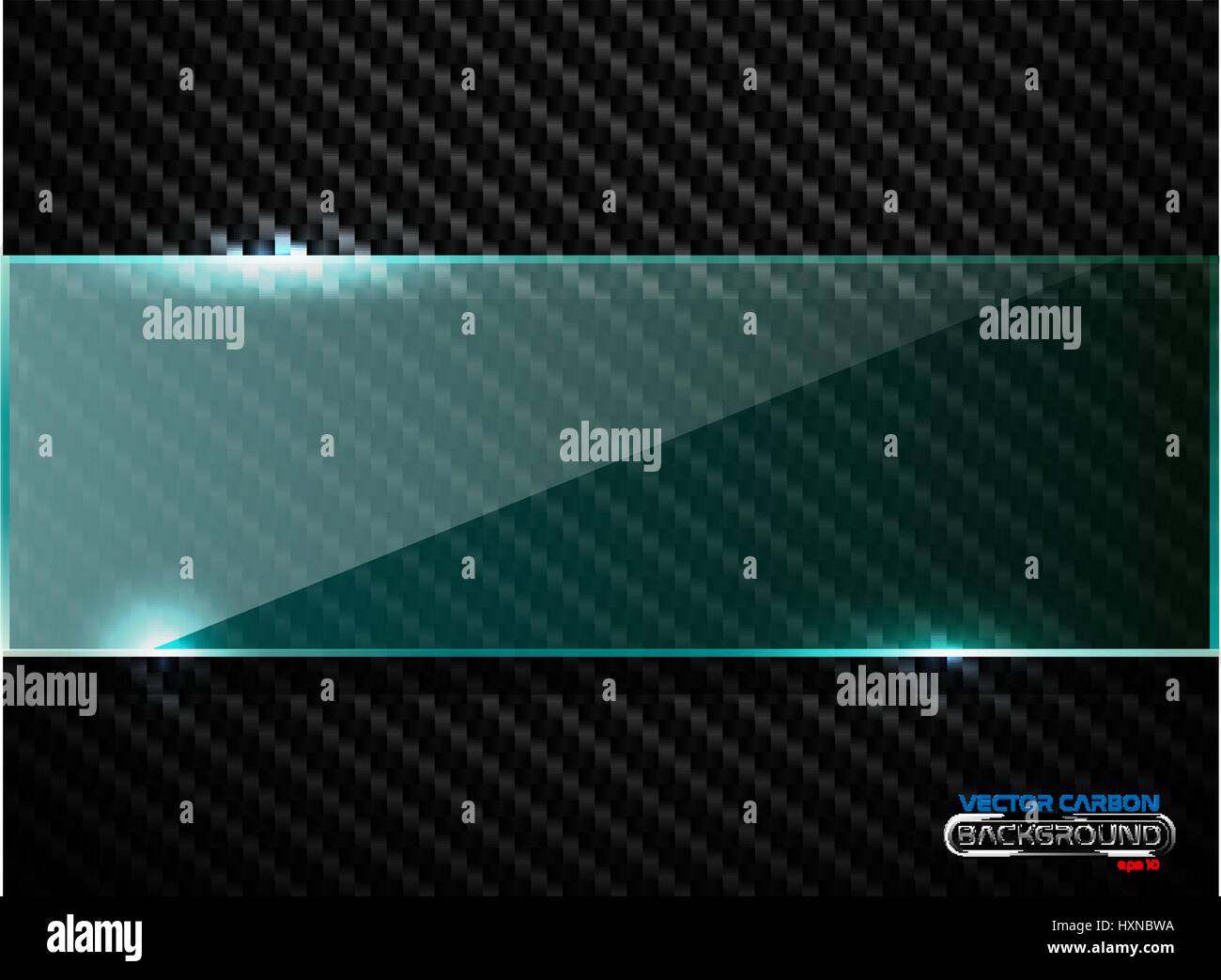 Il vettore in fibra di carbonio nero lo sfondo con la linea orizzontale verde trasparente vetro banner. Industrial design elegante illustrazione. Illustrazione Vettoriale