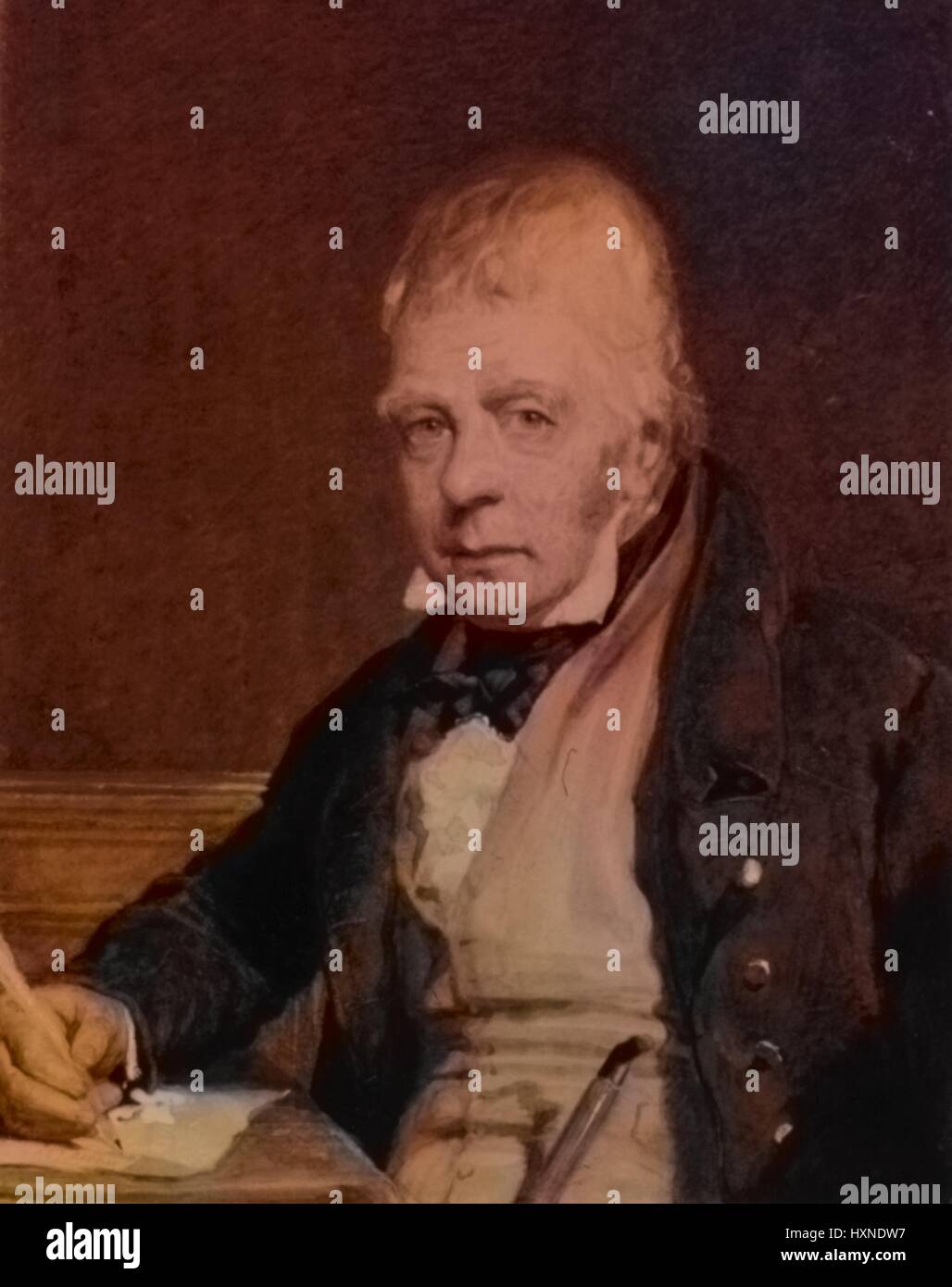 Ritratto del poeta di Sir Walter Scott, 1817. Dalla Biblioteca Pubblica di New York. Nota: l'immagine è stato colorizzato digitalmente usando un processo moderno. I colori possono non essere periodo-precisa. Foto Stock