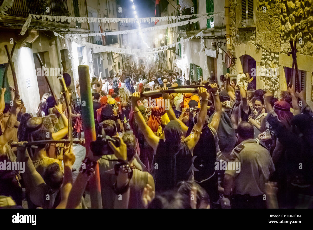 Festival annuale dei cristiani contro i Mori di Pollenca. Mallorca. Foto Stock