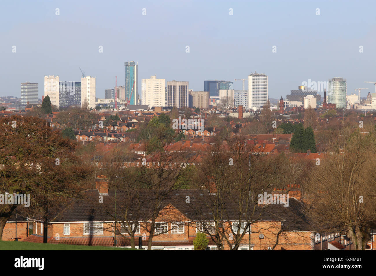 Un inizio di mattina veduta dello skyline del centro cittadino di Birmingham, West Midlands, Regno Unito. Foto Stock