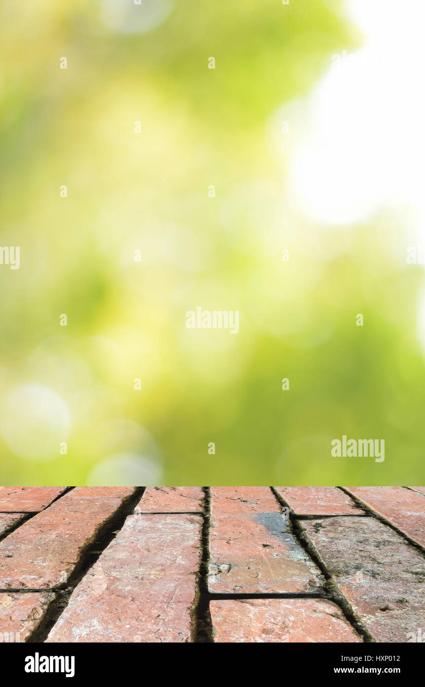 Pavimento in cotto e il verde bokeh sfondo astratto ,può essere utilizzato per visualizzare i vostri prodotti Foto Stock
